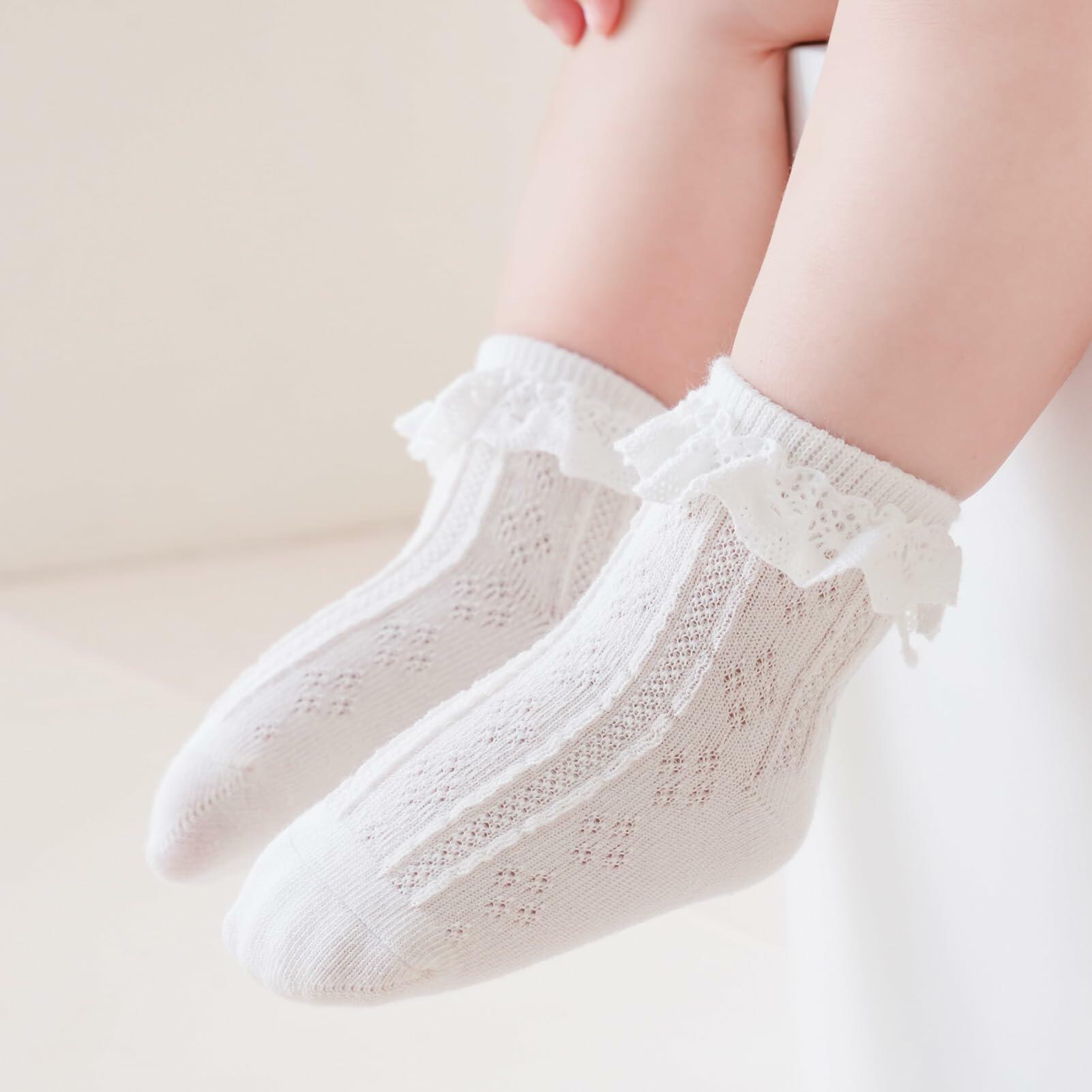 Zumou Toddler Lace Socks Ruffle Eyelet Princess 6 Pairs Size 6-8 Years
