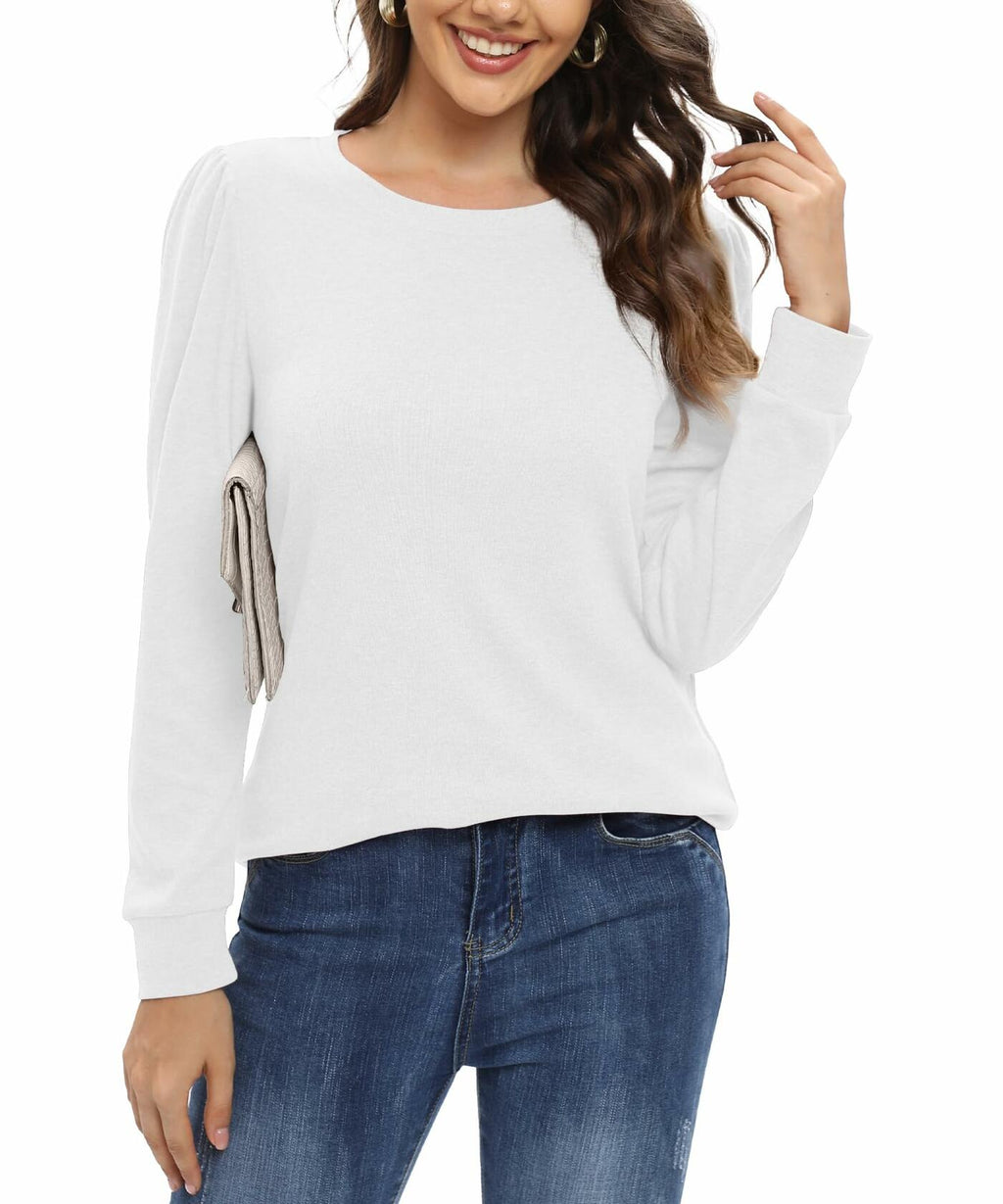 NILOUFO Women Long Sleeve T Shirt Tunic Casual Beige Size M