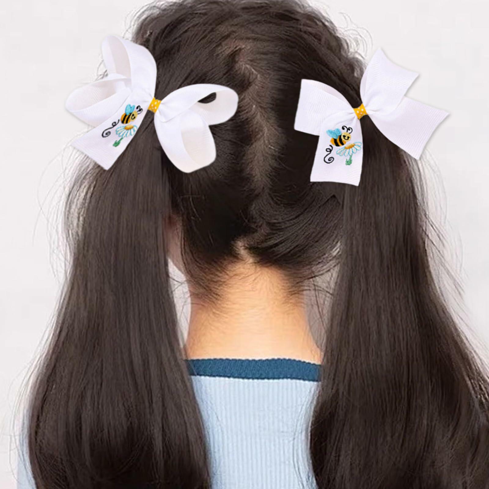 XEININVU Bee Hair Clips Toddler Girls Bowknot Hair Barrettes Yellow White 2PCS