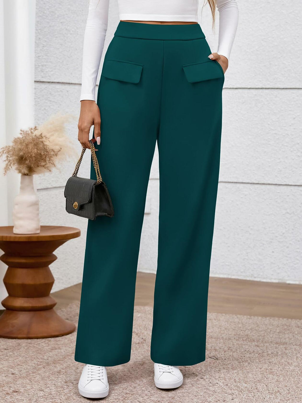 BTFBM Women's High Waisted Stretchy Palazzo Pants Dark Blue Size M