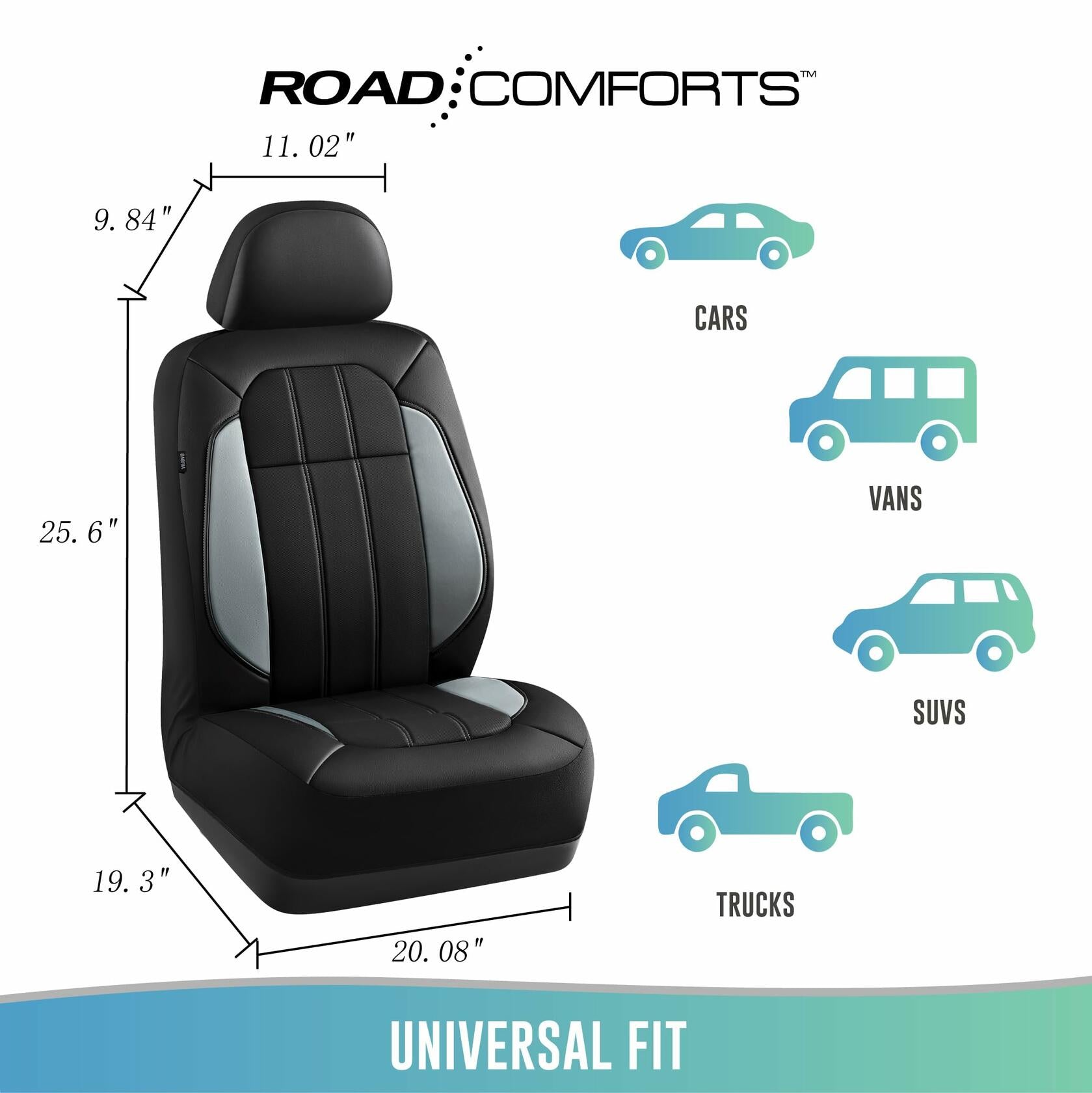 Road Comforts Breathable Leather Car Seat Covers Front Seats Airbag Safe Gray
