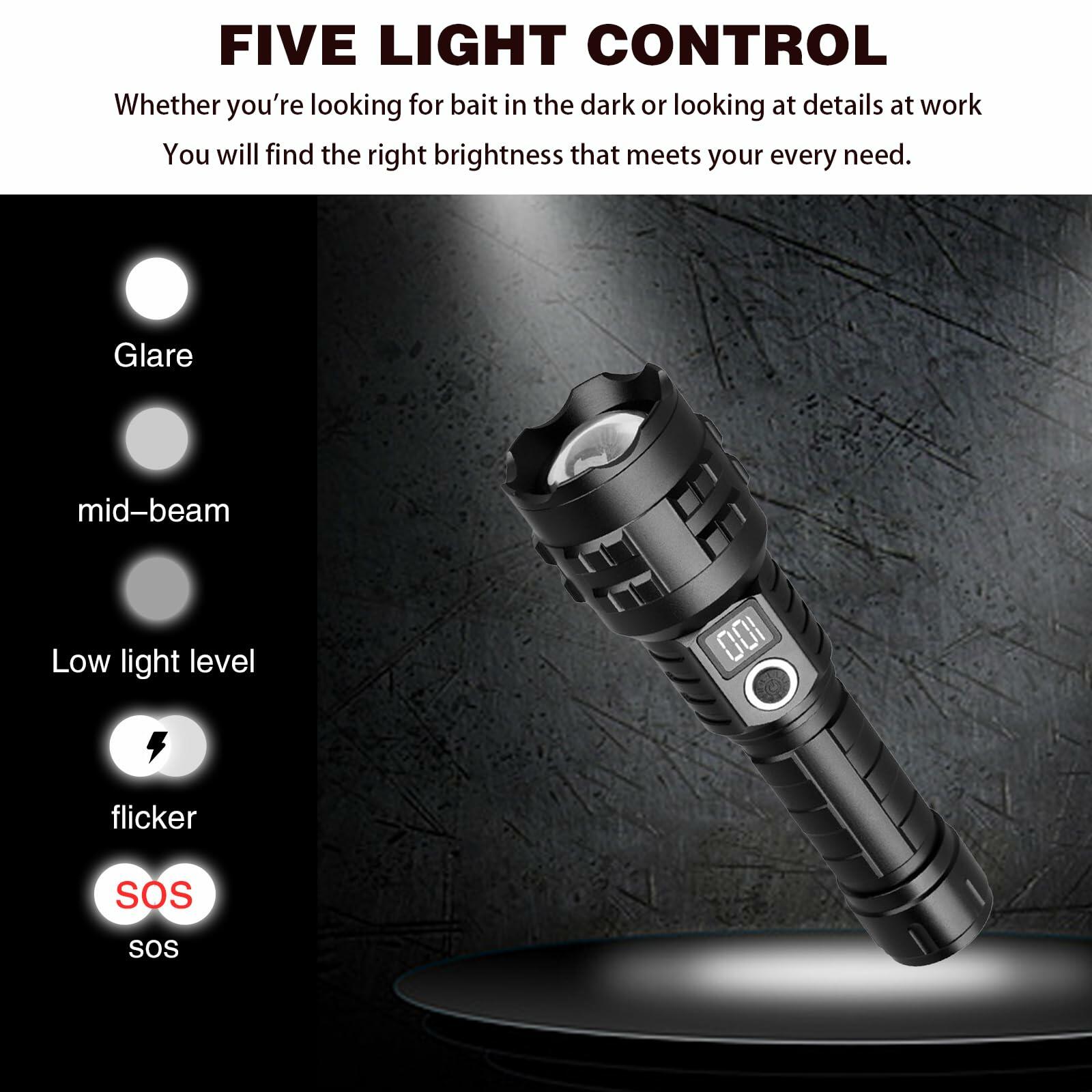 Wboxlizy Rechargeable Tactical Flashlight Waterproof Super Bright Black