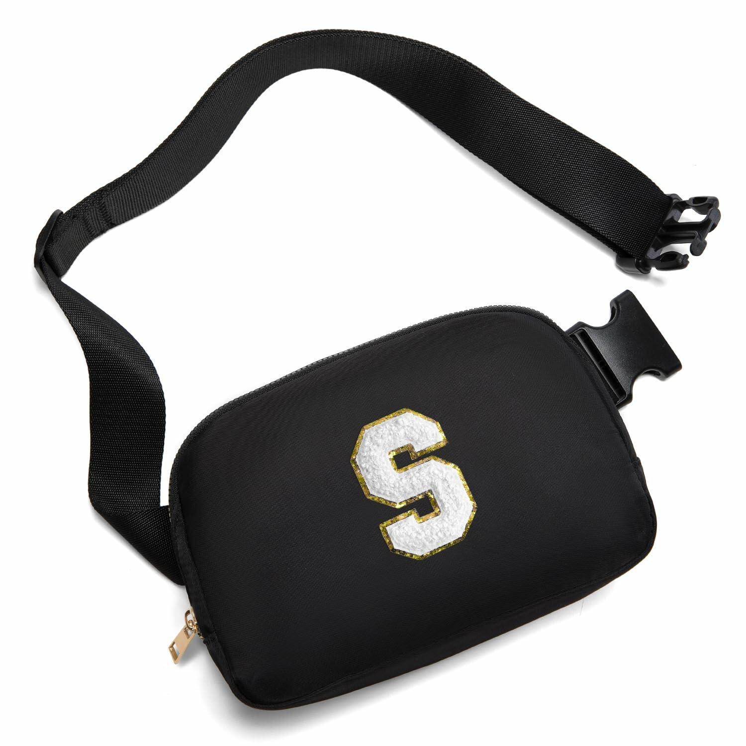 Gitus Personalized Fanny Pack Crossbody Bag for Girls Black Letter Patch