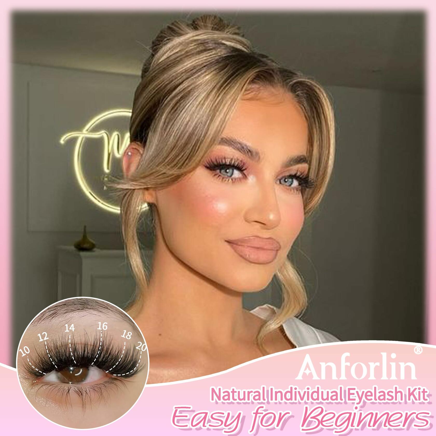 Anforlin Eyelash Extension Kit 280pcs Thick Volume D Curl 14-22mm Black