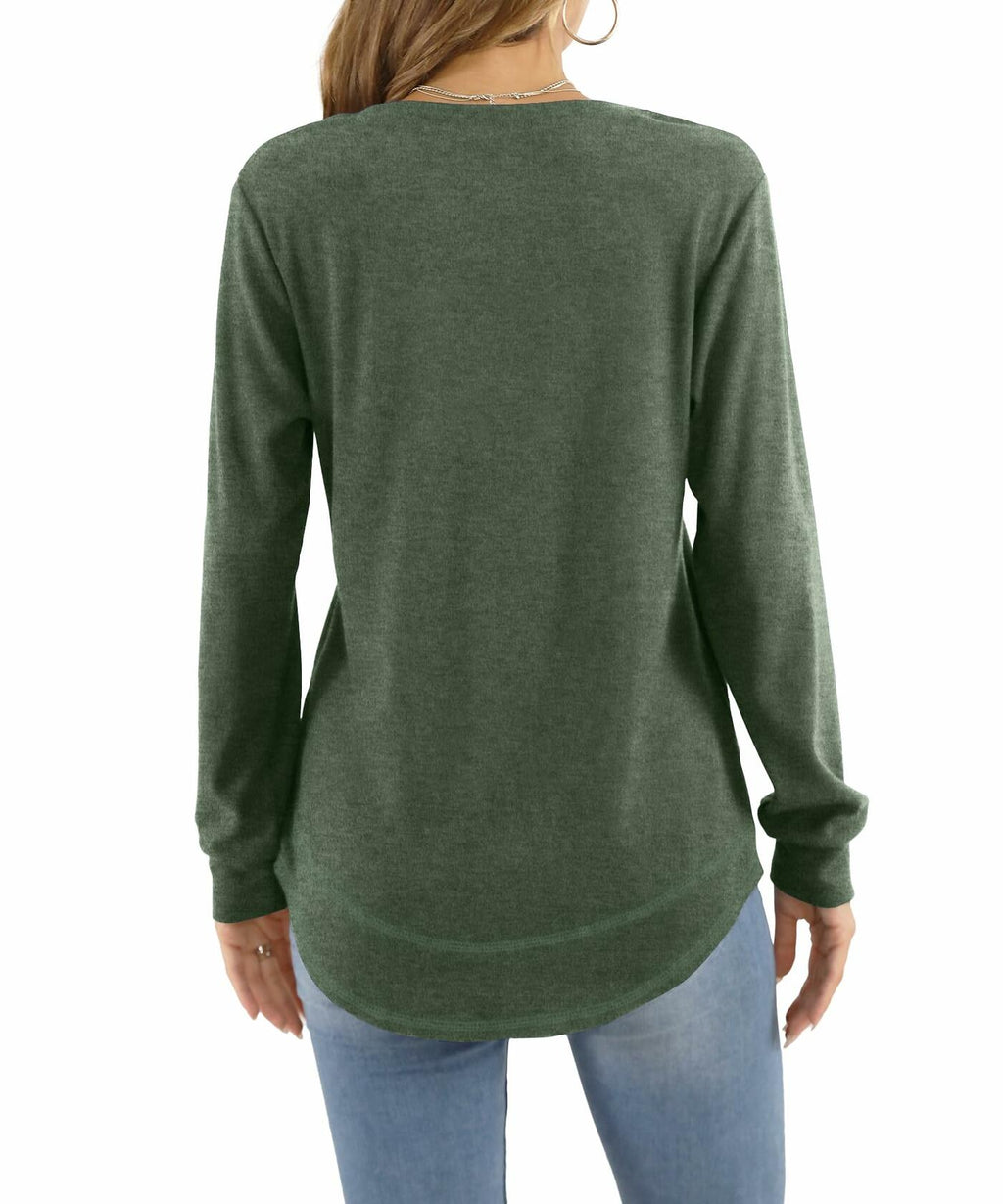 KUOTAI Womens Long Sleeve T Shirt Casual Blouse Tunic Green Size M