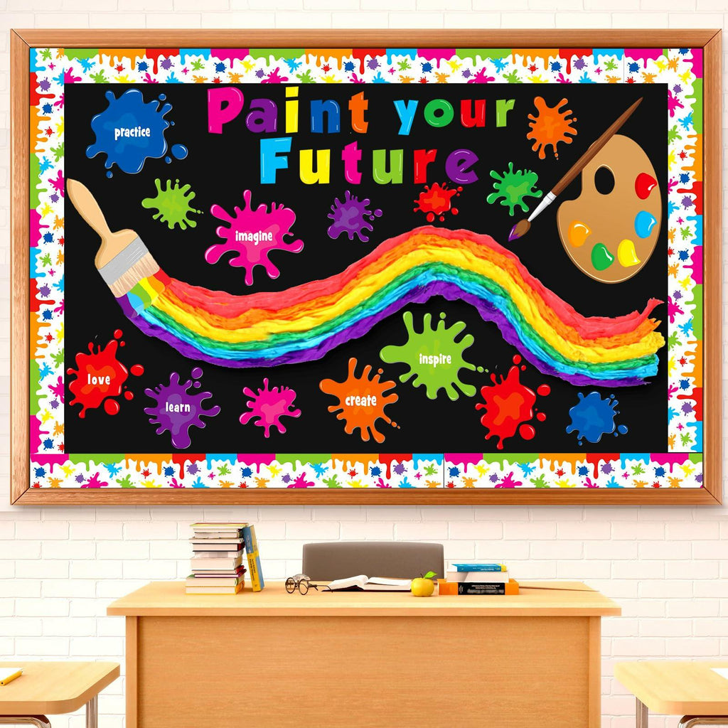 Pasimy 62 Pc 3D Colorful Rainbow Bulletin Board Set DIY Crepe Paper Rolls