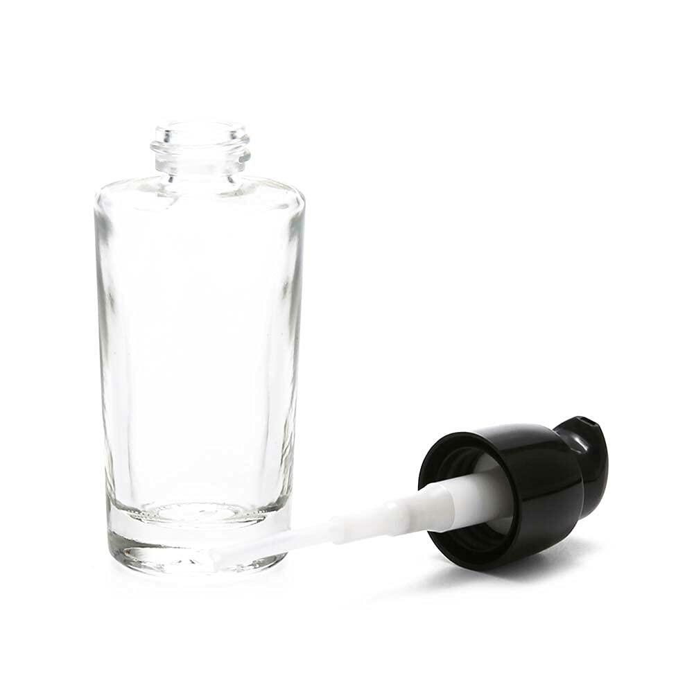 Furnido 4 Pack 30ml Clear Glass Round Essence Lotion Bottles with Pump