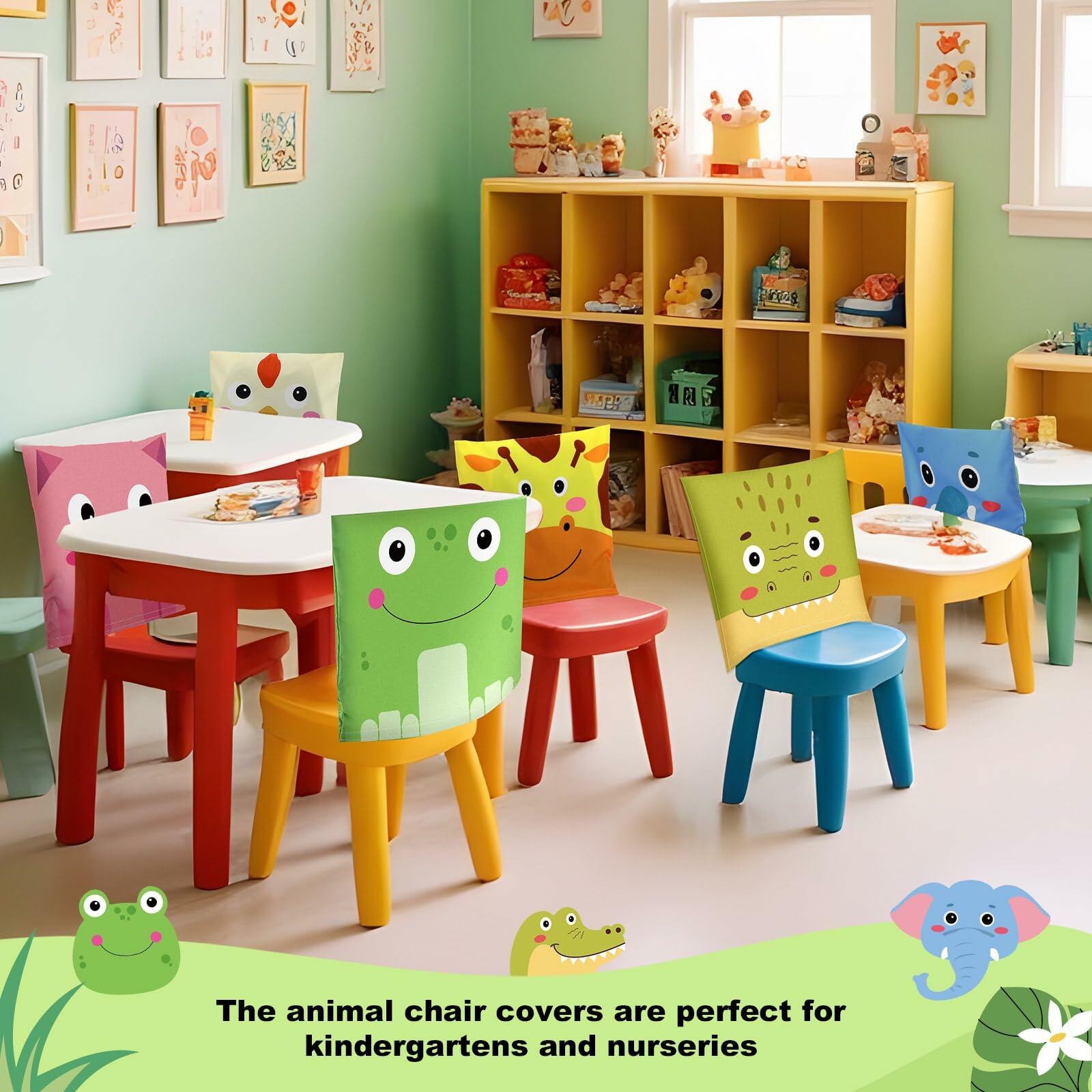 Breling 4 Pcs Animal Chair Covers 15.7x13.8 Inch Elephant Frog Pig Giraffe