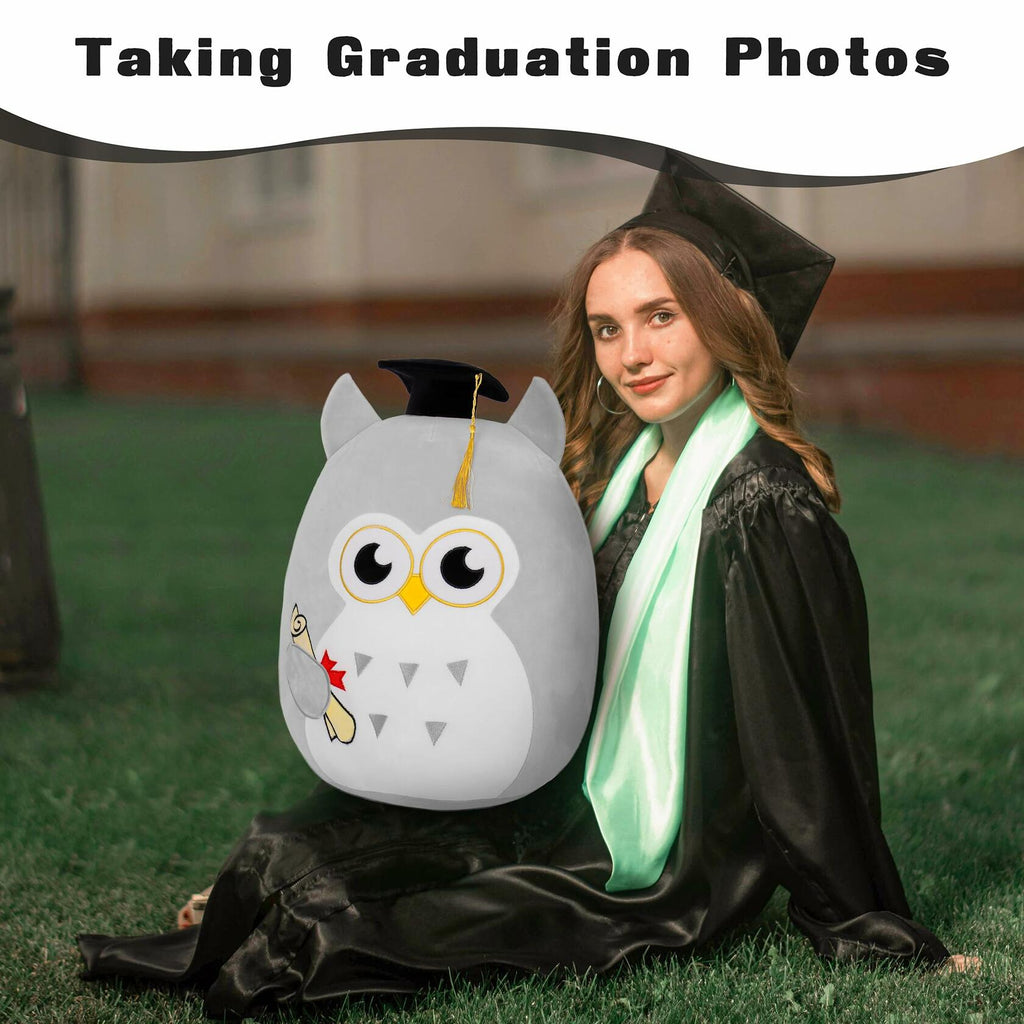 OurHonor Graduation Plush Owl Stuffed Animal Gray Soft Pillow Toy 7in