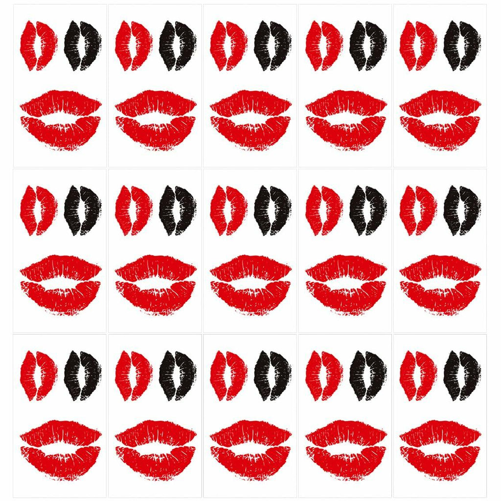 LEOARS Valentines Lip Temporary Tattoo Stickers Waterproof Red Black 15-Sheet