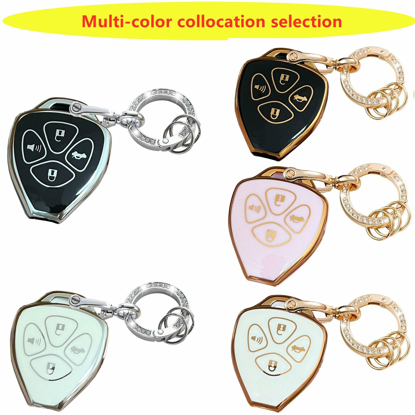 TAPAYICA Toyota Key Fob Cover 4 Buttons White-Gold TPU Shell with Keychain
