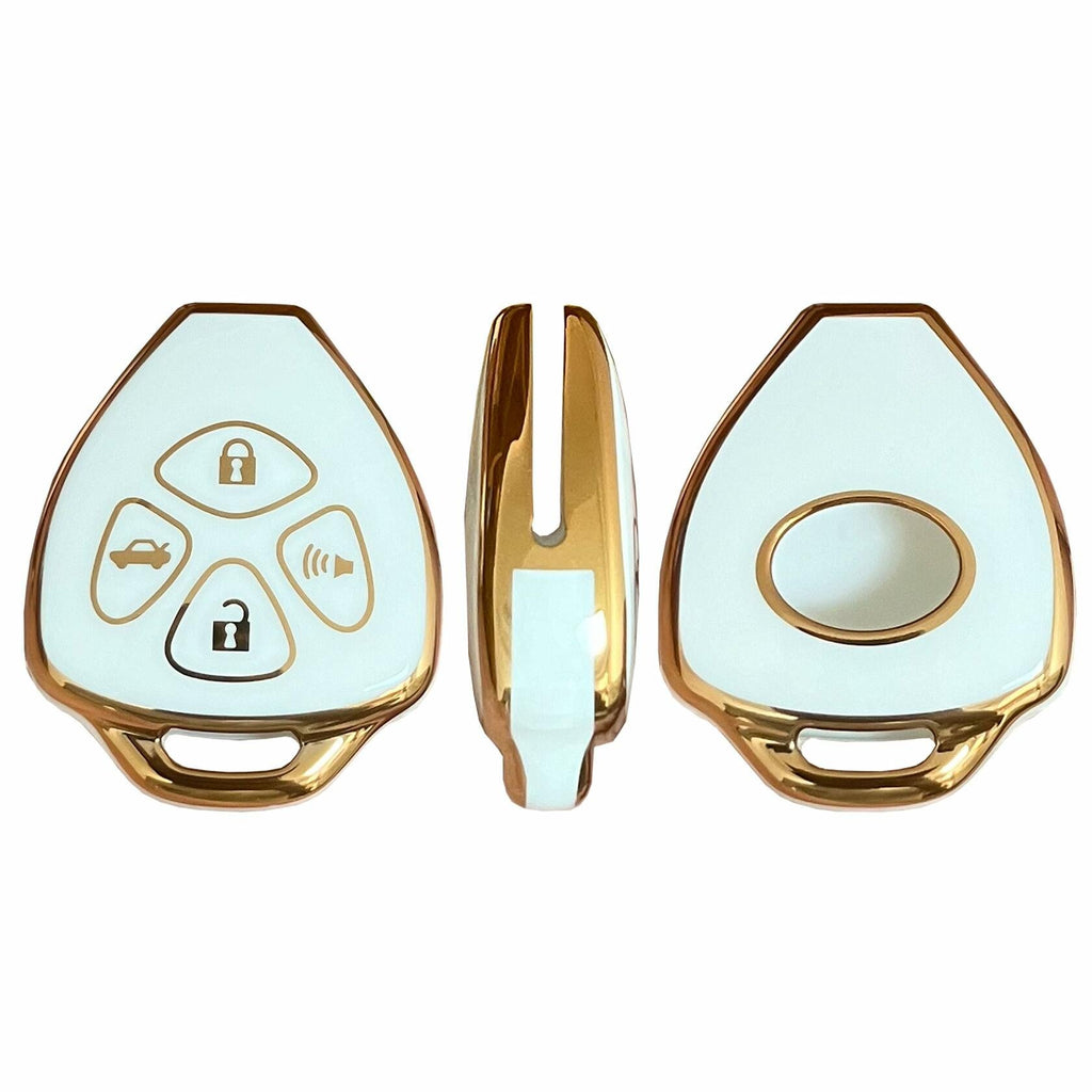 TAPAYICA Toyota Key Fob Cover 4 Buttons White-Gold TPU Shell with Keychain