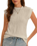 lazvmu Womens Short Sleeve Crewneck Knit Tee Apricot Size M