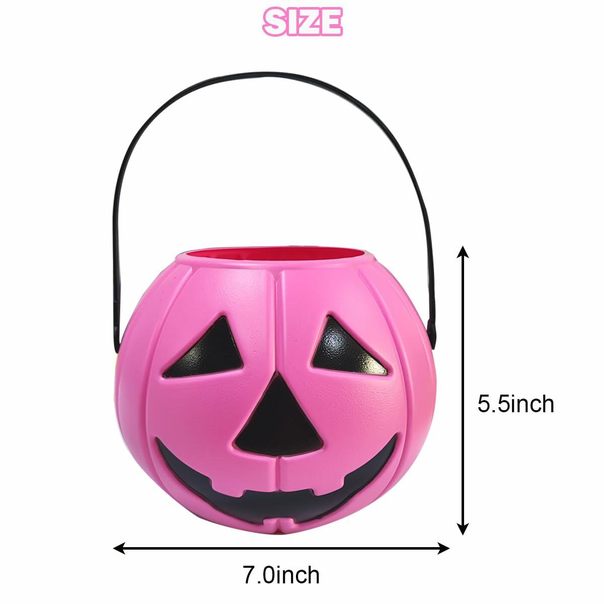DQFAQYY Pink Pumpkin Bucket 7" Halloween Plastic Candy Bowl 7x7x5.5in
