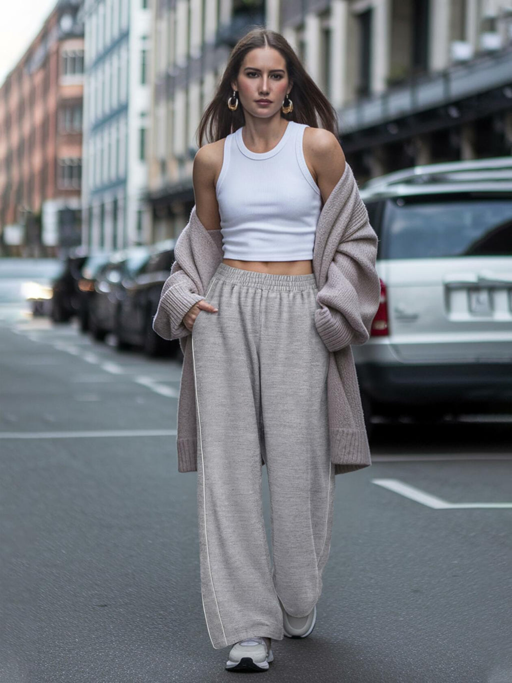 NIMIN Women's Wide Leg Sweatpants High Waisted Baggy Pockets Light Grey XL