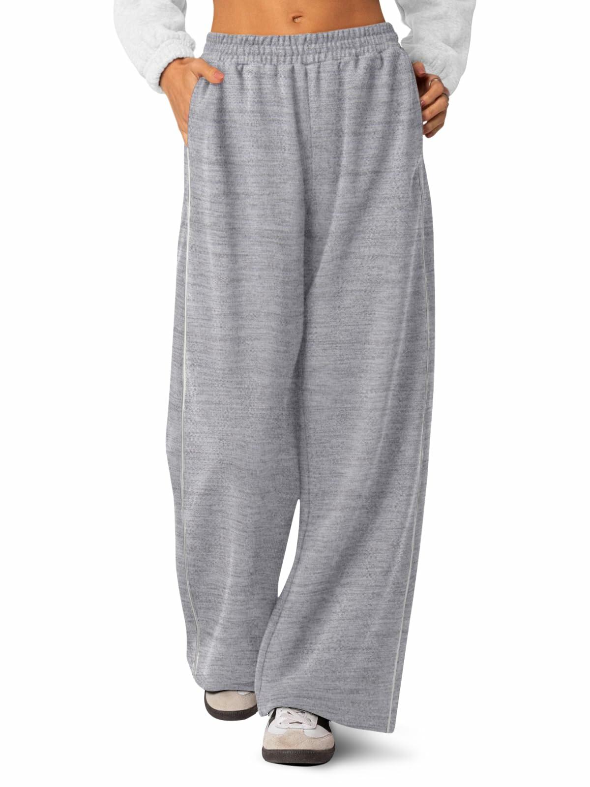 NIMIN Women's Wide Leg Sweatpants High Waisted Baggy Pockets Light Grey XL