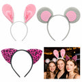 Hoteam 3 Pcs Halloween Ear Headbands Pink Leopard Bunny Mouse Colorful
