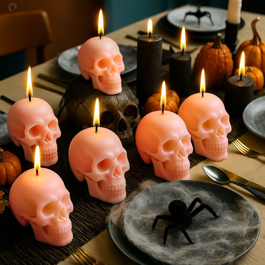 Nuanchu Halloween Skull Candles 6 Pack Large Pink Pastel Gothic Decor