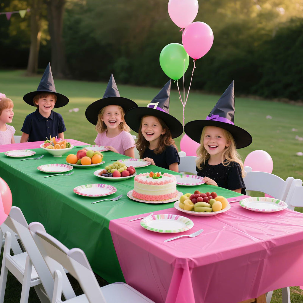 CIEOVO 8 Pcs Pink Green Disposable Witch Tablecloths Rectangle Plastic