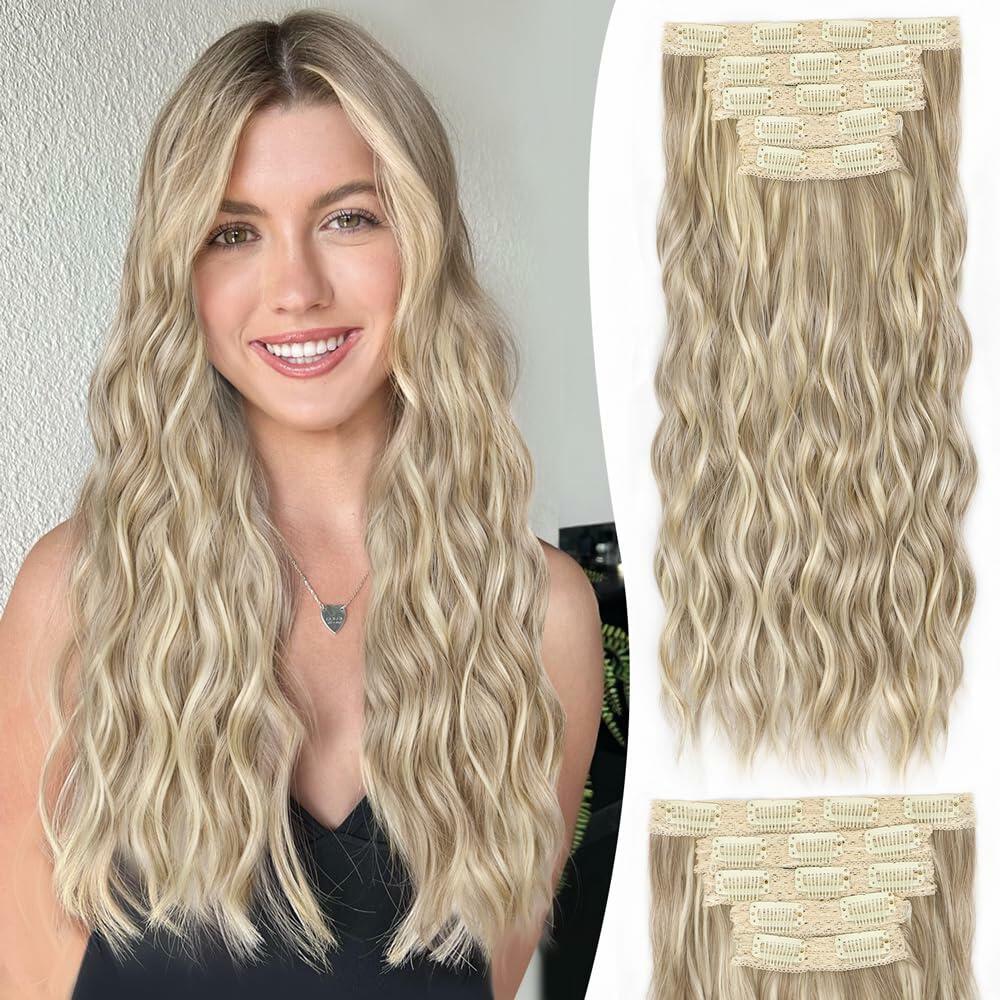 ALXNAN 16" Orange Red Thick Long Mermaid Wave Hair Clip Extensions