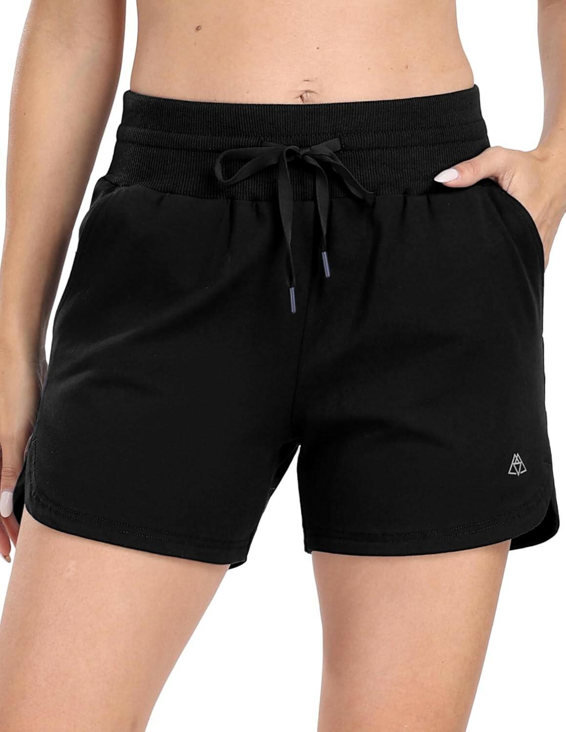 Haimont Women's Cotton Sweat Shorts with Pockets High Waist Black Size XS