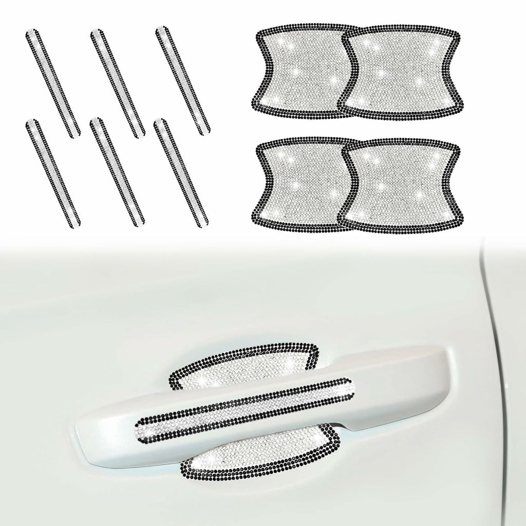 KEVWR 10pcs Bling Rhinestone Car Door Handle Stickers Protective Film Colorful