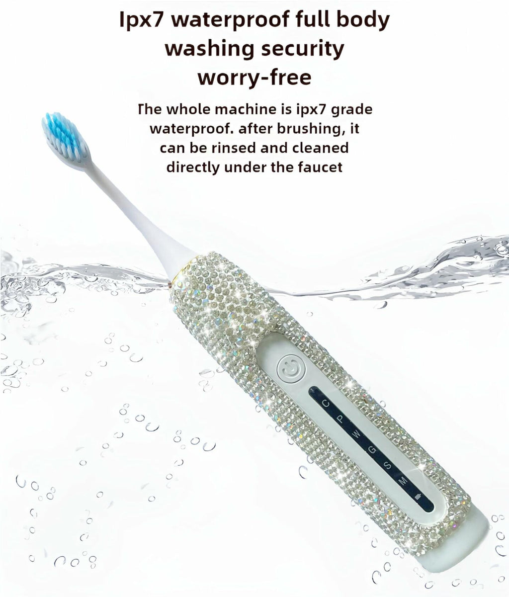 VFUIFRYI Electric Toothbrush Silver Bling 3 Heads 6 Modes Portable