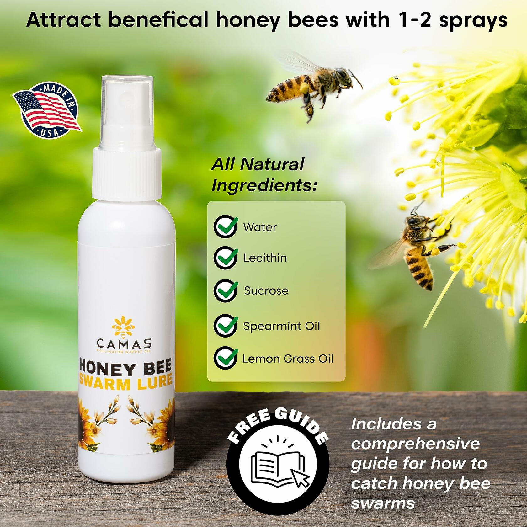 CAMAS POLLINATOR SUPPLY Honey Bee Swarm Lure 2oz Bottle Natural Attractant