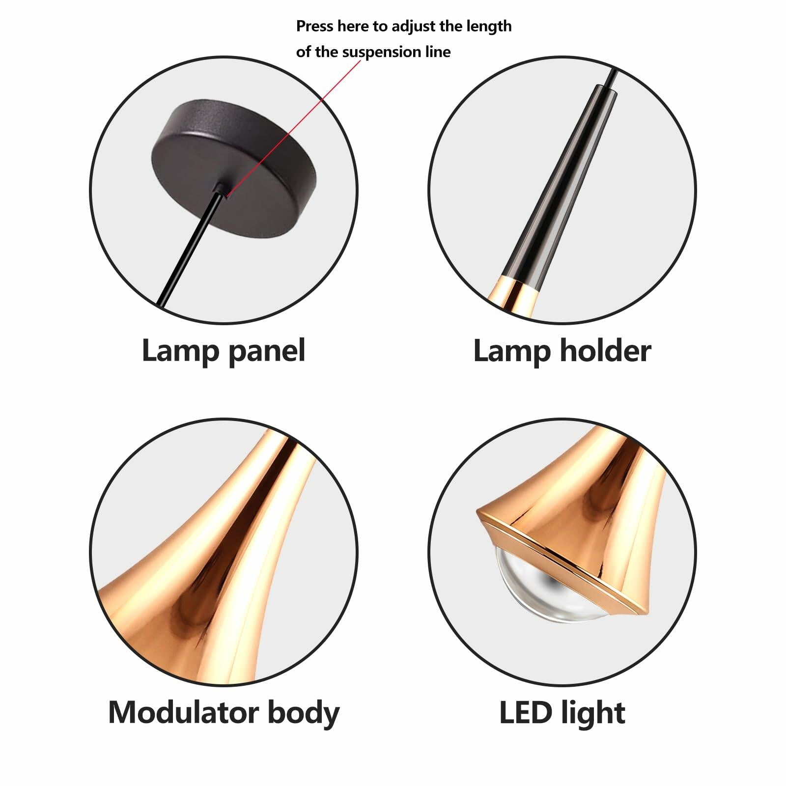 Hinio Modern Adjustable Pendant Lights Kitchen Island Gold Black 2-Pack