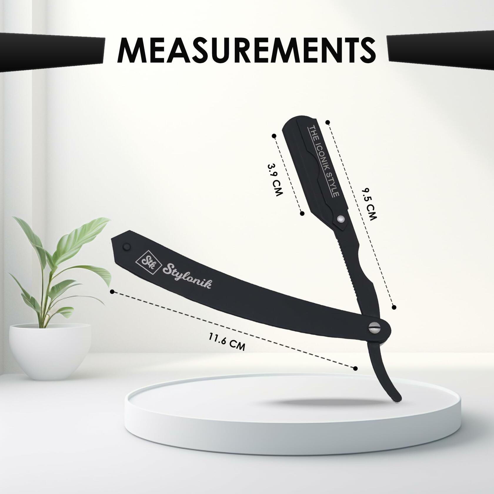 Stylonik Barber Razor Straight Edge 10 Stainless Steel Blades Silver Matt