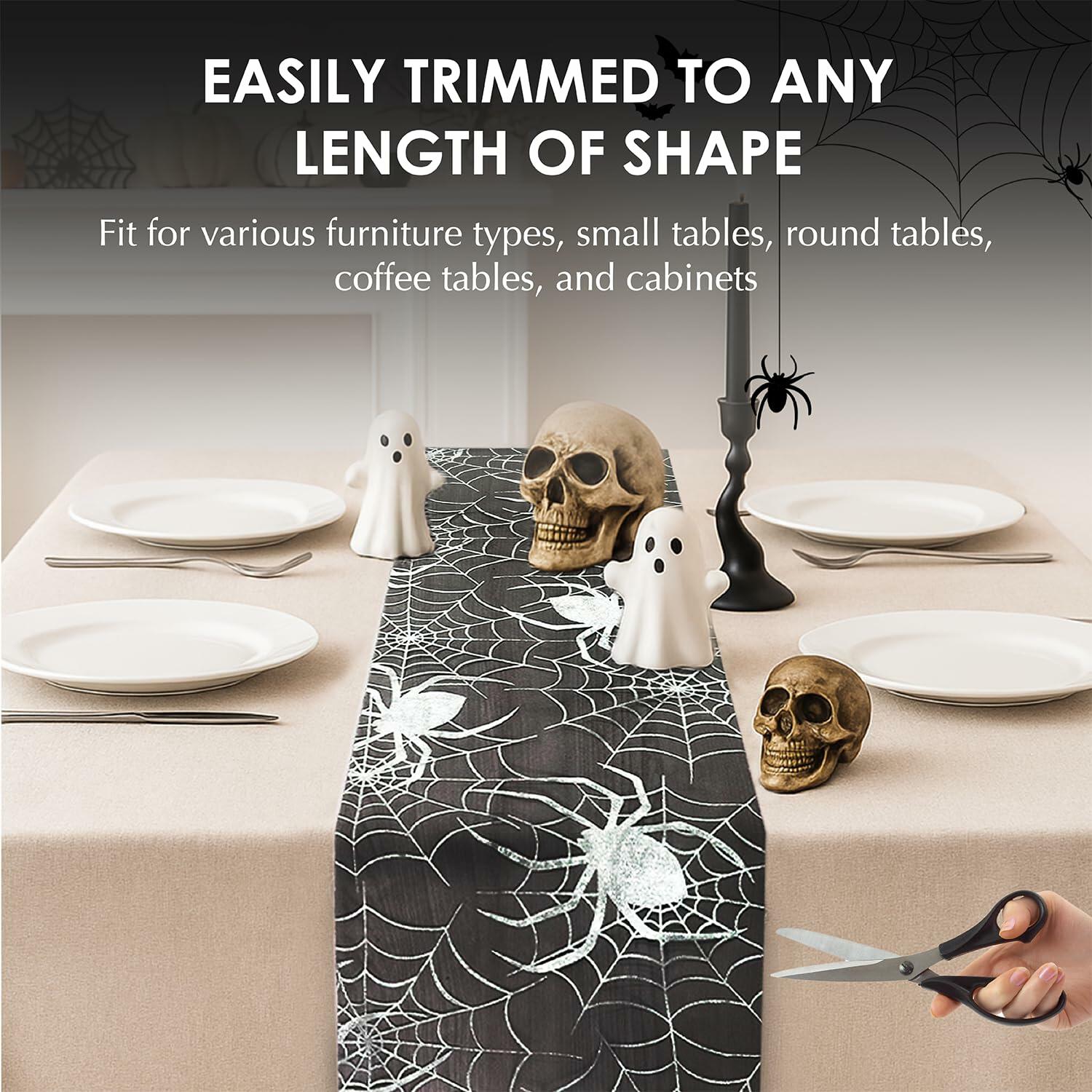 Sioloc Halloween Table Runner Silver Spider Web 13x72 Inch Black Polyester