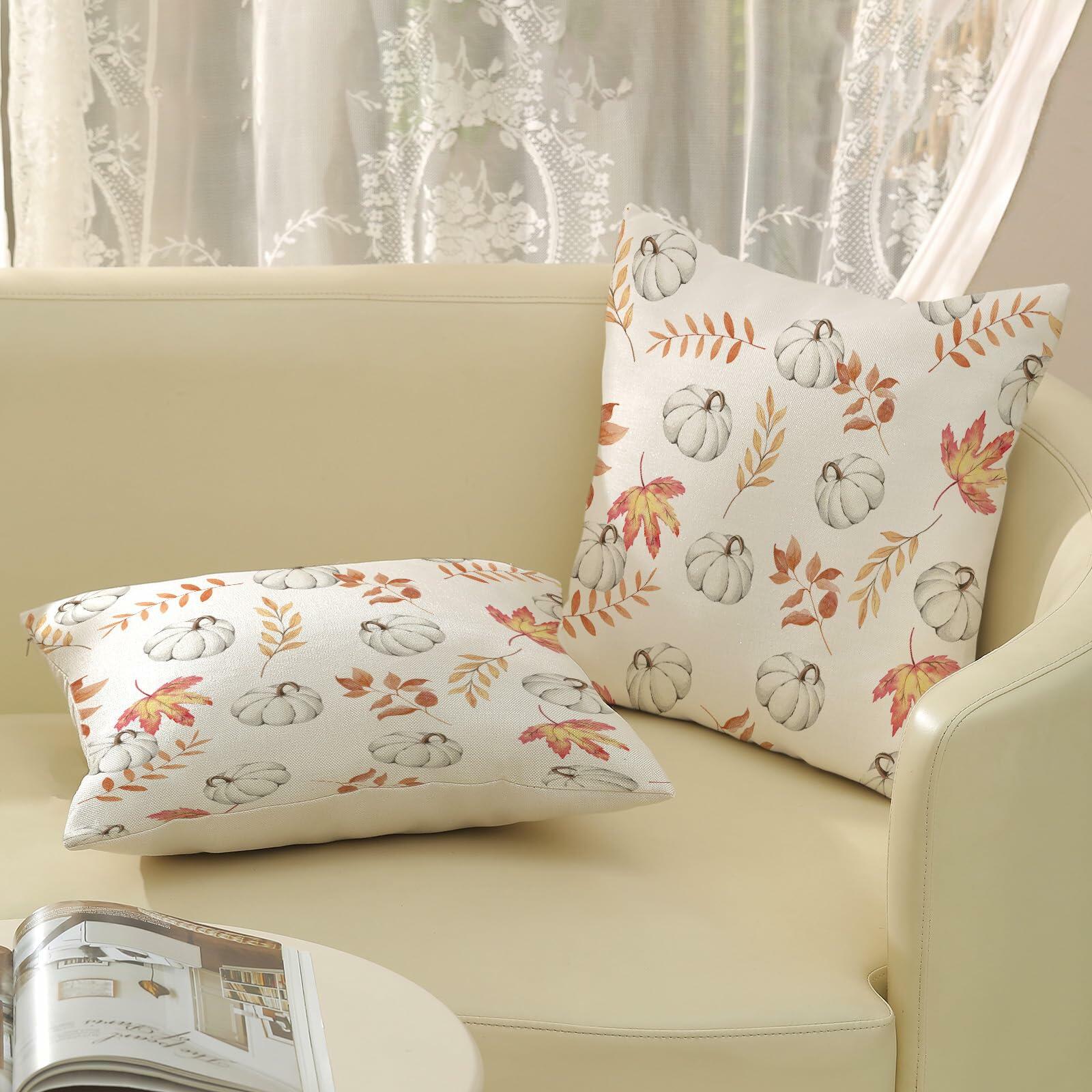 OFIRD Fall Decor Pillow Covers 20x20 White Pumpkin Maple Leaves Pack of 2