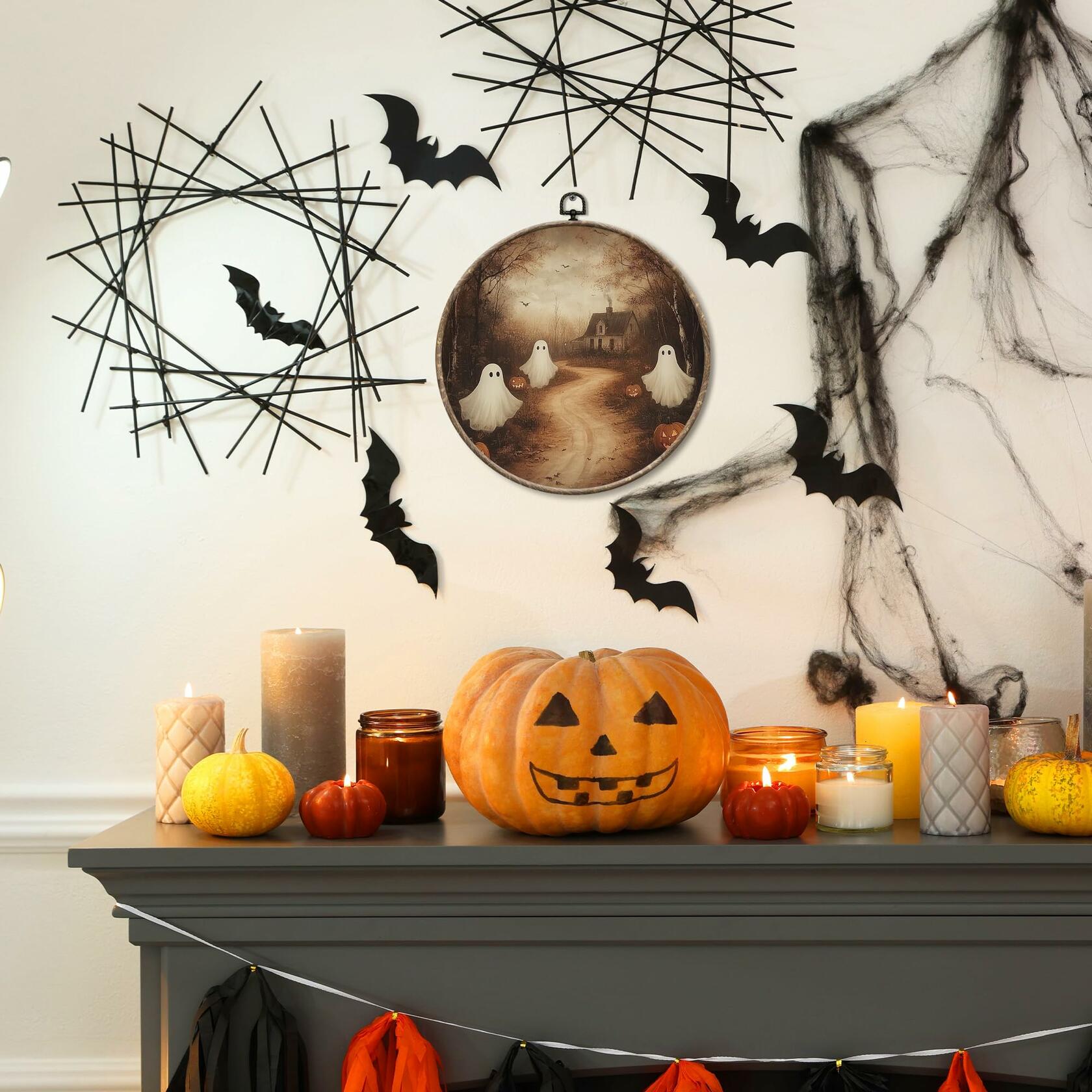 Yorhifa Vintage Ghost Pumpkin Halloween Framed Wall Art Canvas 10x10in