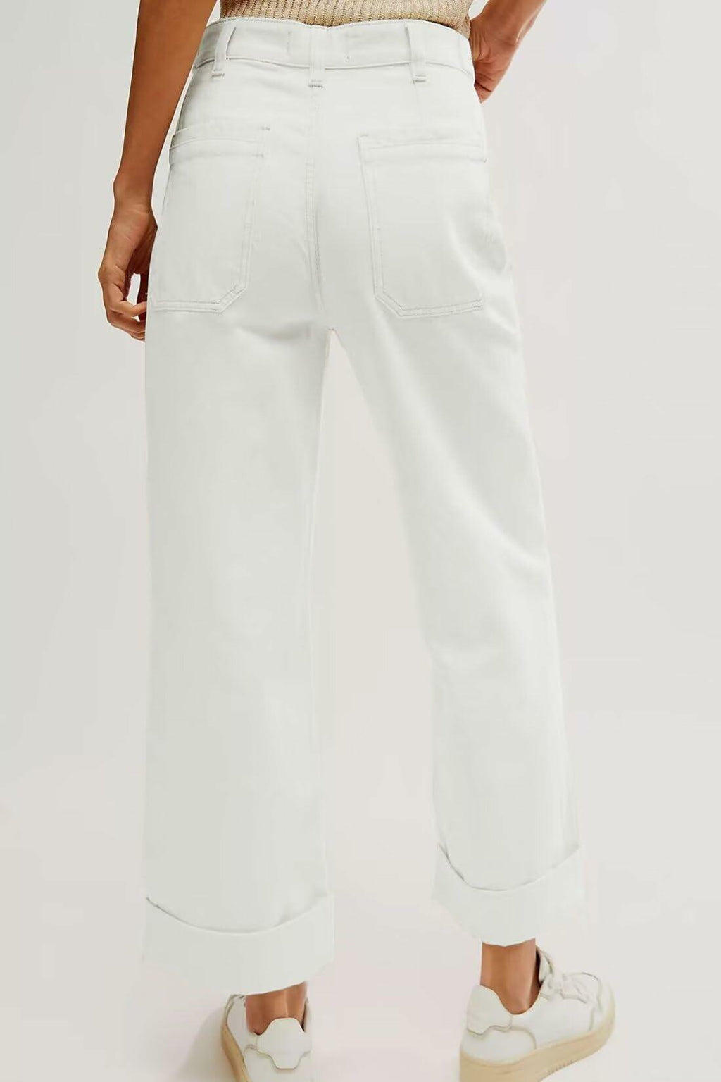 Allimy Womens High Waisted Wide Leg Cargo Jeans White Size 16