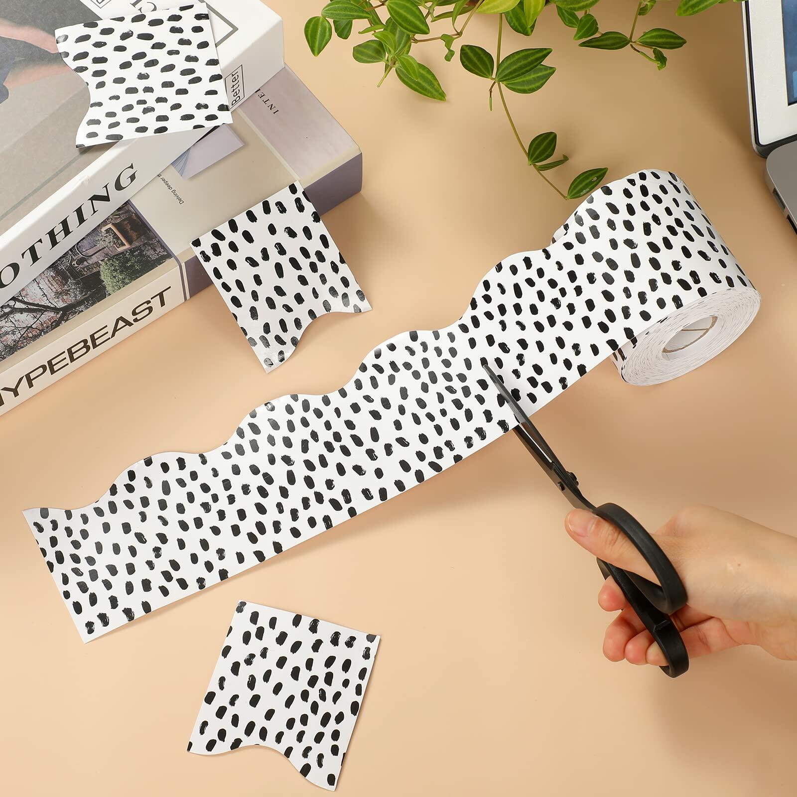 PerKoop Bulletin Board Borders 2 Rolls 131ft Dots White Background
