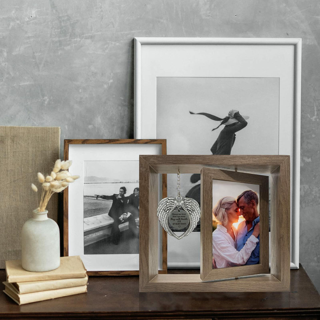 Mayamila Memorial Picture Frame 4x6 Brown Angel Wings Sympathy Gift