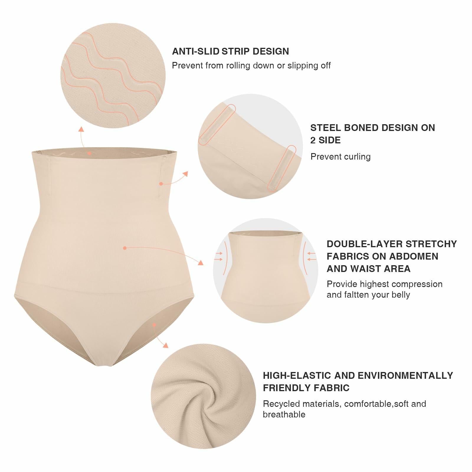 FeelinGirl High Waisted Tummy Control Seamless Body Shaper Skin Size M/L