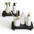 ZGO Small Counter Set of 2 Decorative Vanity Tray Wooden Soap Holder Black
