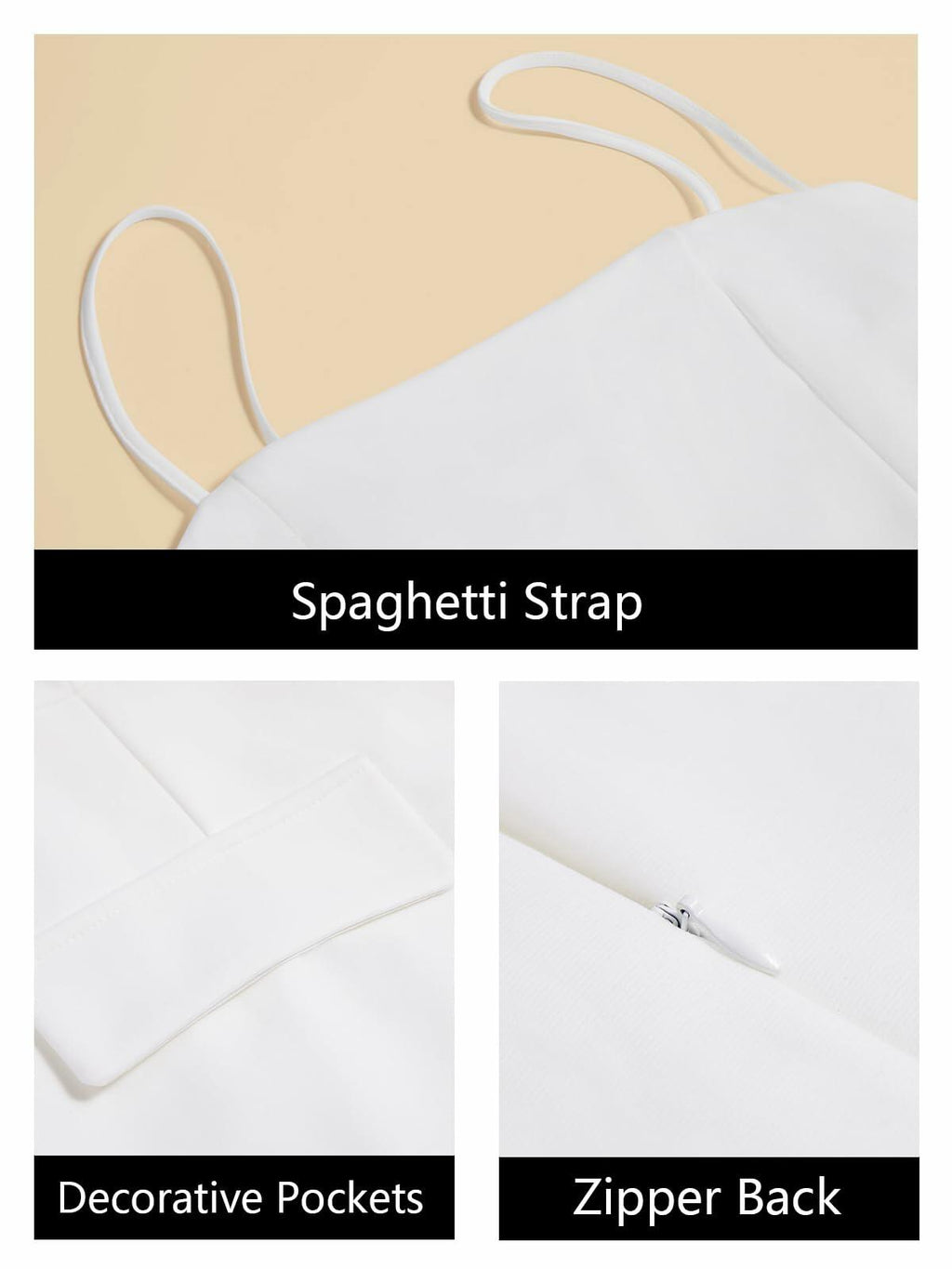 Wenrine Womens Mini Dress Spaghetti Strap Sleeveless Slim Fit White XL