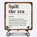 Ketsord Gossip Wood Plaque Spill The Tea Tabletop Decor White 5x5