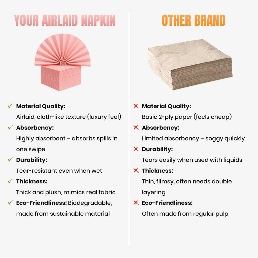 MalMall 100-Pack Airlaid Pink Cocktail Napkins 1-Ply 4.9x4.9in Soft Absorbent