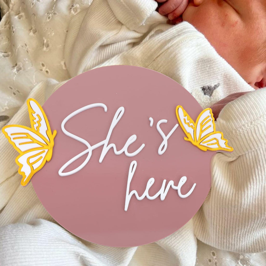 WAWUO She's Here Milestone Board Butterfly Gender Reveal Party Decor Acrylic