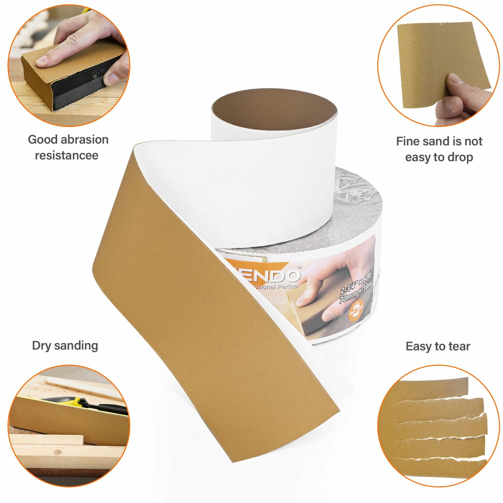 Kendo Premium 220 Grit Longboard Sandpaper 2-3/4" Wide Gold 20 Yard Roll