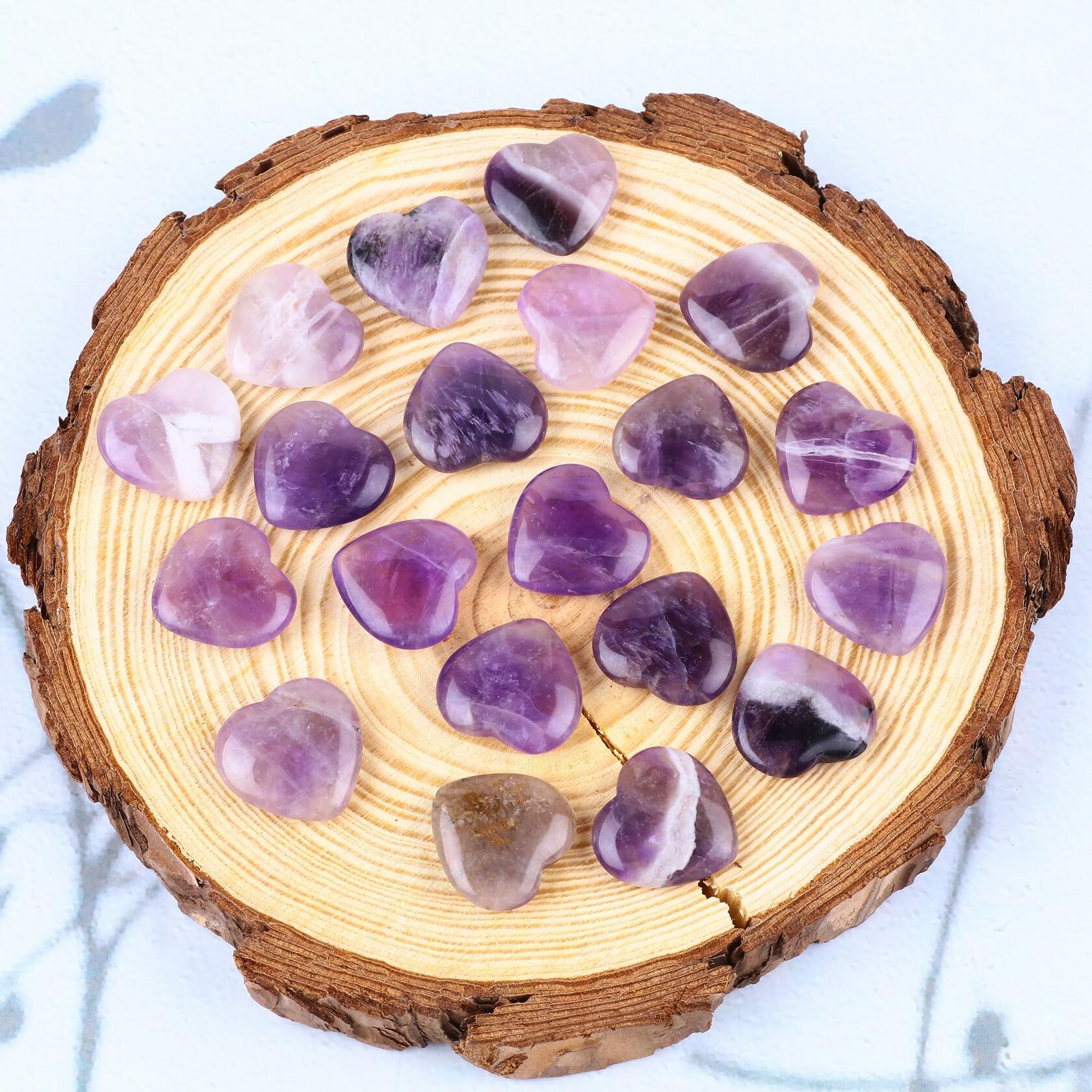 30 PCS Natural Heart Amethyst & Green Aventurine Polished Healing Stones