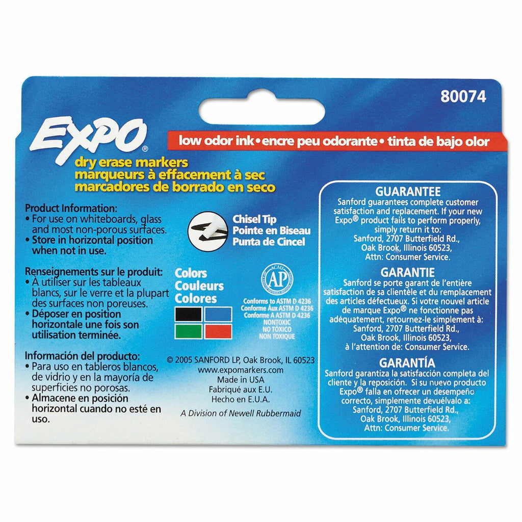 EXPO Low Odor Dry Erase Markers Chisel Tip Basic Assorted 4 pk