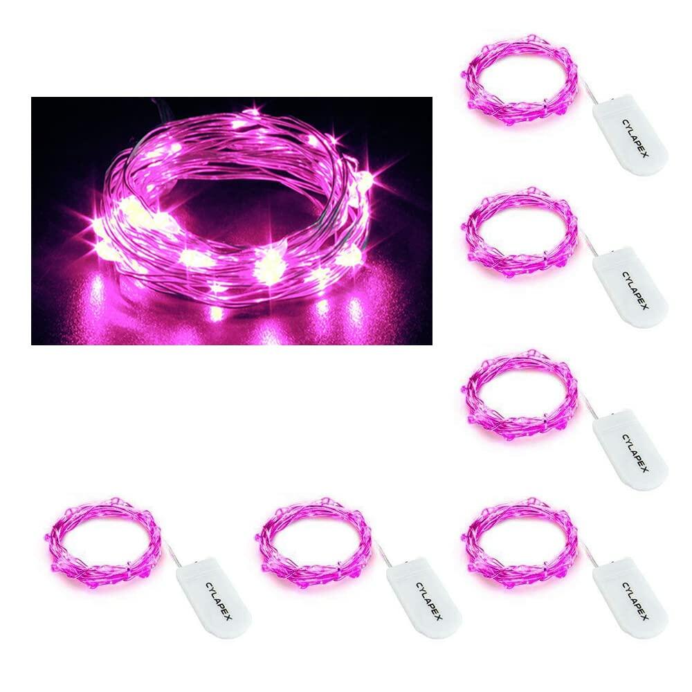 CYLAPEX 6 Pack Pink Fairy Lights String Battery Operated 3.3ft 20 LEDs