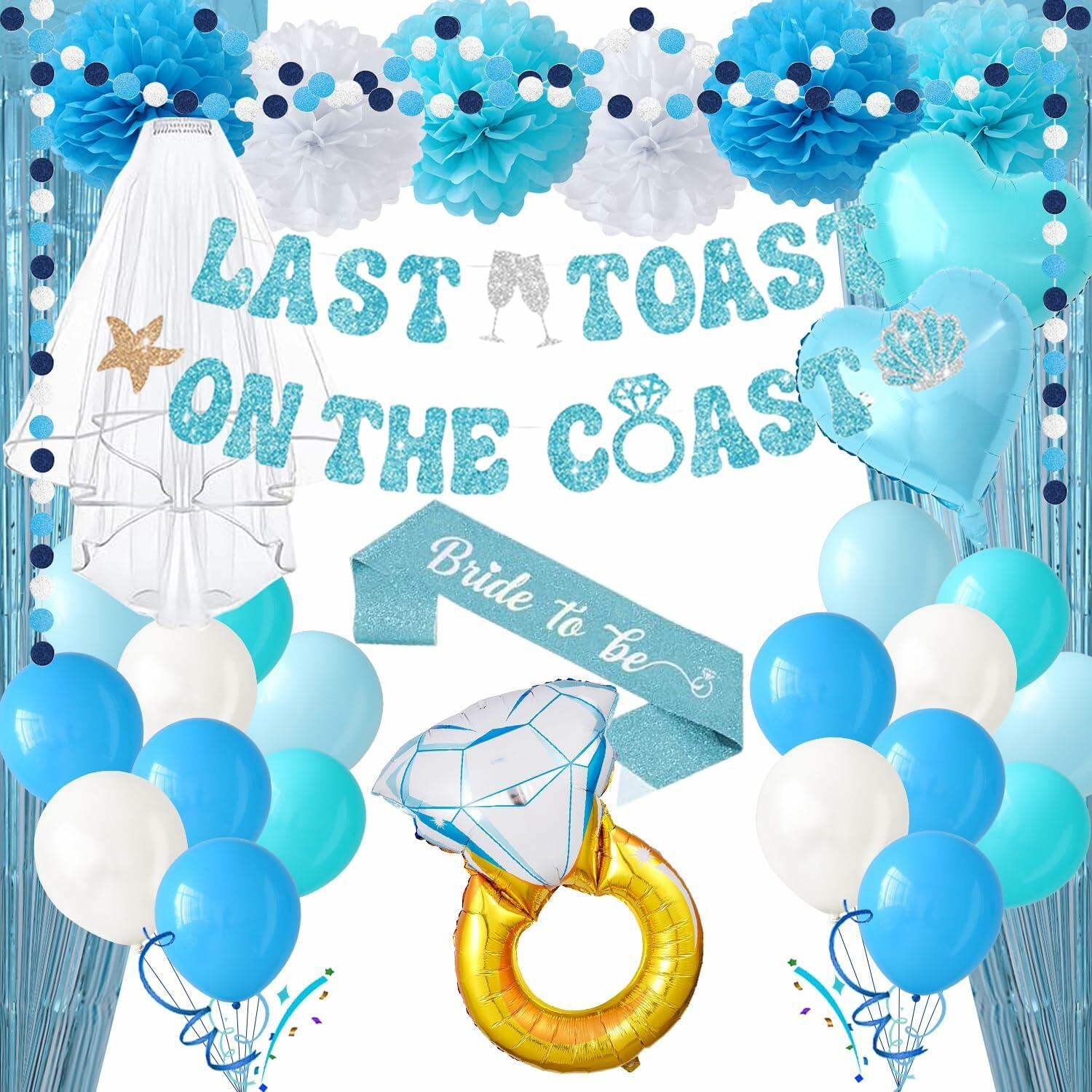 Nyvrexo Last Toast on The Coast Bachelorette Decorations Blue White Paper