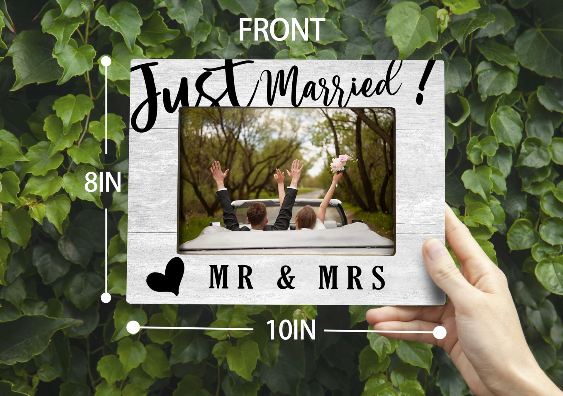 XDFVL Just Married Wedding Photo Frame Black 8x10 Horizontal