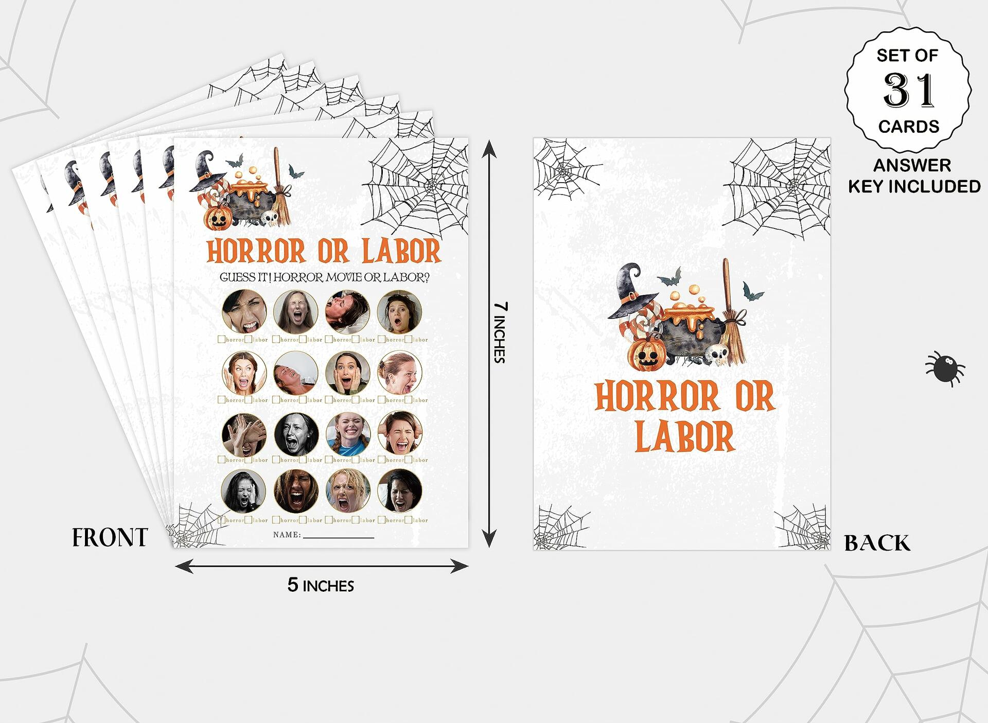 Tuyashua Halloween Horror Labor Game Baby Shower 30 Cards Multicolor WY03