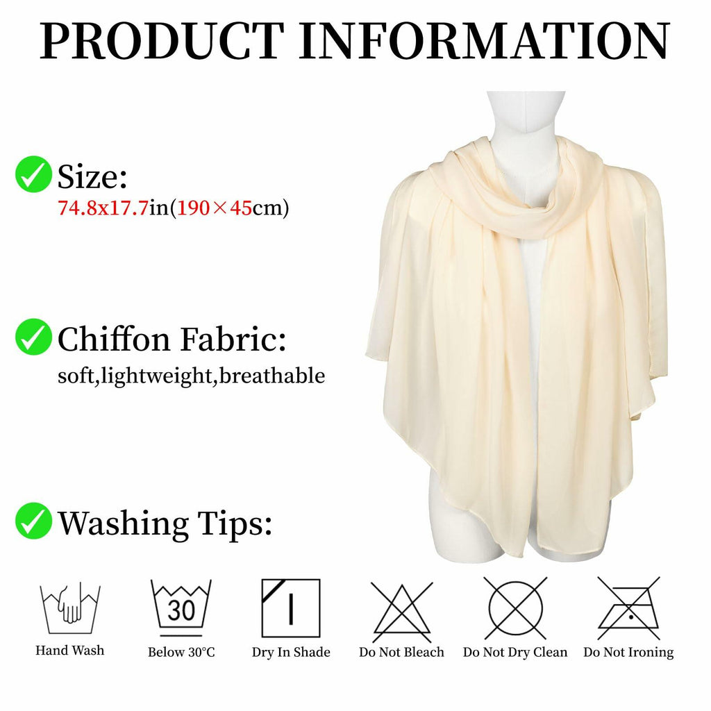 QIUTIMIY Sheer Chiffon Shawl Wrap Elegant Wedding Evening Scarf White W70cm